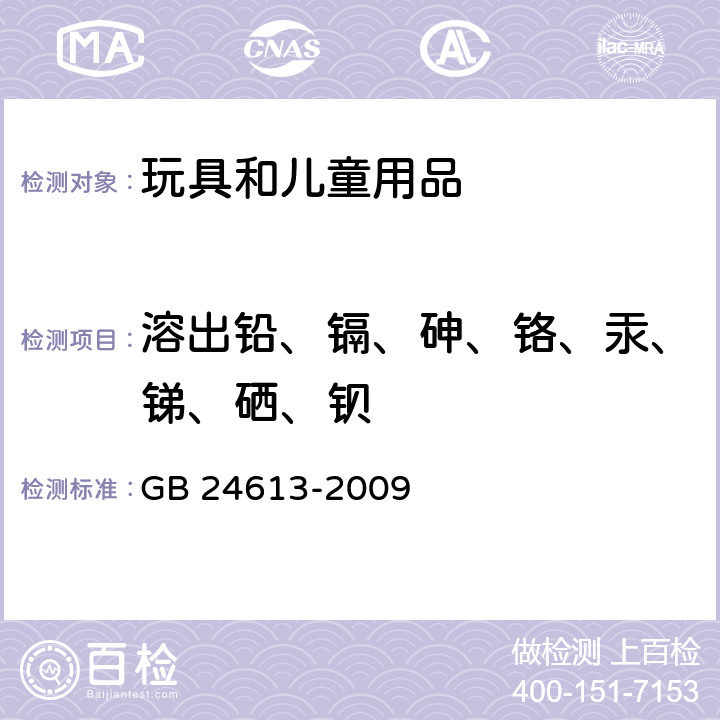 溶出铅、镉、砷、铬、汞、锑、硒、钡 玩具用涂料中有害物质限量 GB 24613-2009 附录B