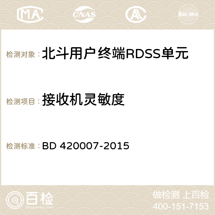 接收机灵敏度 《北斗用户终端RDSS 单元性能要求及测试方法》 BD 420007-2015 5.5.1