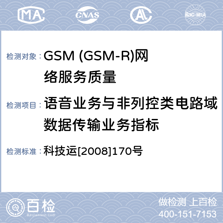语音业务与非列控类电路域数据传输业务指标 GSM-R无线覆盖和QoS测试方法 科技运[2008]170号 6、7