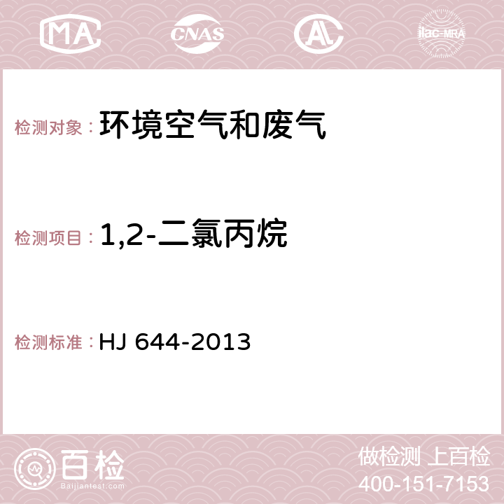 1,2-二氯丙烷 環(huán)境空氣 揮發(fā)性有機(jī)物的測定 吸附管采樣-熱脫附/氣相色譜-質(zhì)譜法 HJ 644-2013