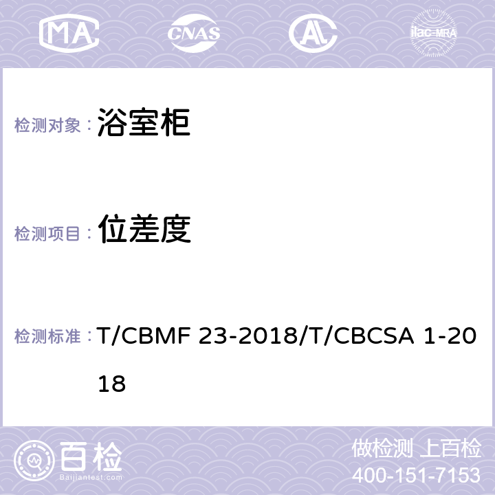 位差度 CBMF 23-20 浴室柜 T/18/T/CBCSA 1-2018 8.3.2.4
