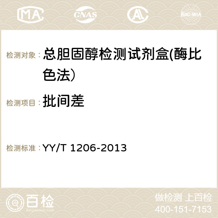 批间差 总胆固醇测定试剂盒（氧化酶法） YY/T 1206-2013 3.7.2
