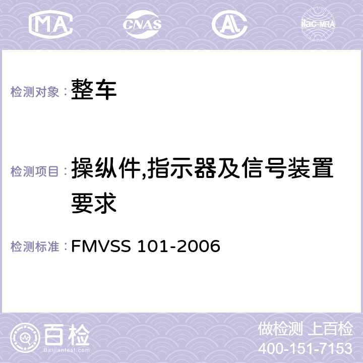 操纵件,指示器及信号装置要求 控制器警告器和指示器 FMVSS 101-2006 S5
