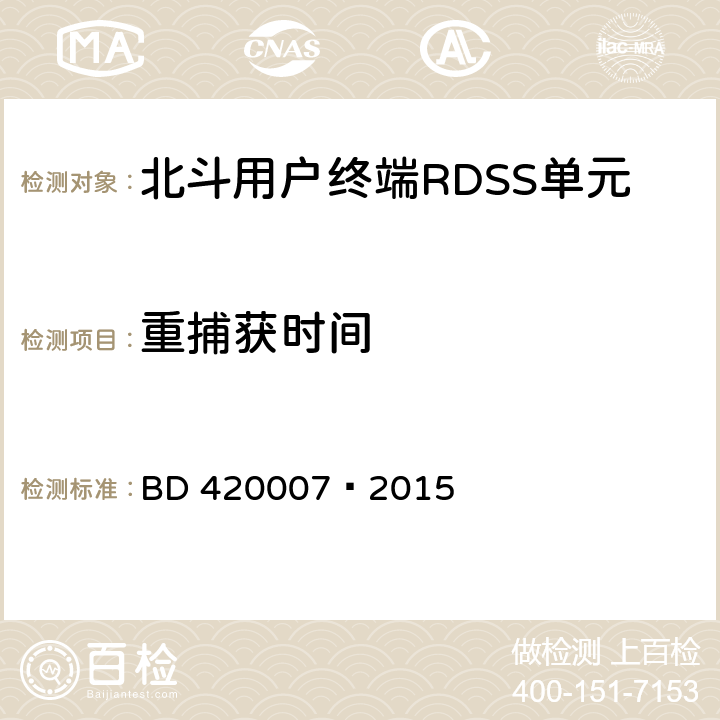 重捕获时间 北斗用户终端 RDSS 单元性能要求及测试方法 BD 420007—2015 5.5.4