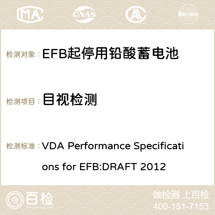 目视检测 德国汽车工业协会EFB起停用电池要求规范 VDA Performance Specifications for EFB:DRAFT 2012 8.2