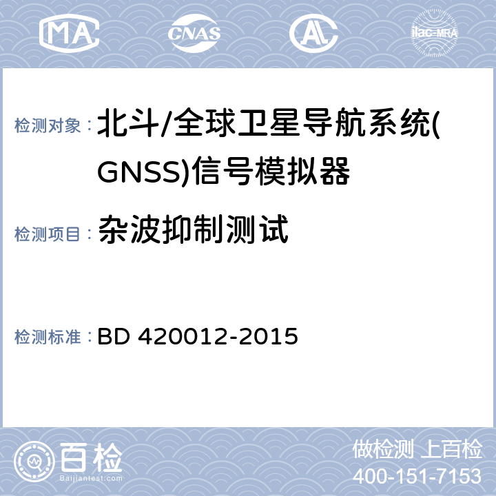 杂波抑制测试 北斗/全球卫星导航系统(GNSS)信号模拟器性能要求及测试方法 BD 420012-2015 5.5.3.2