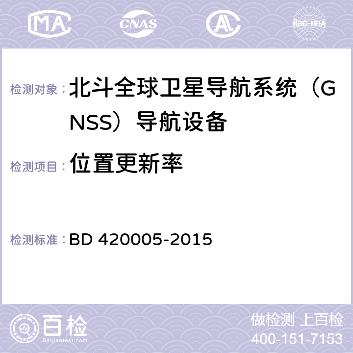 位置更新率 北斗全球卫星导航系统（GNSS）导航单元性能要求及测试方法 BD 420005-2015 5.4.9