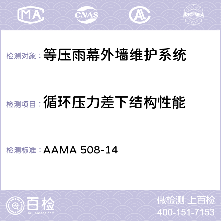 循环压力差下结构性能 AAMA 508-14 等压雨幕外墙维护系统自愿性测试方法和规范  5.5