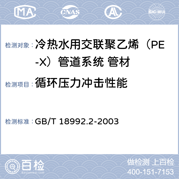 循环压力冲击性能 《冷热水用交联聚乙烯（PE-X）管道系统 管材》 GB/T 18992.2-2003 附录D