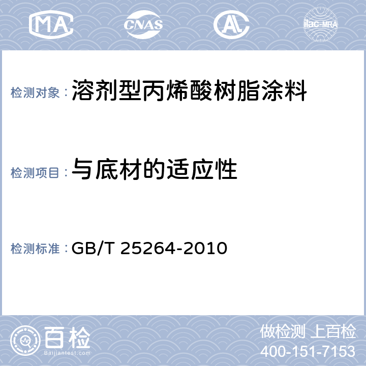 与底材的适应性 《溶剂型丙烯酸树脂涂料》 GB/T 25264-2010 5.4.17