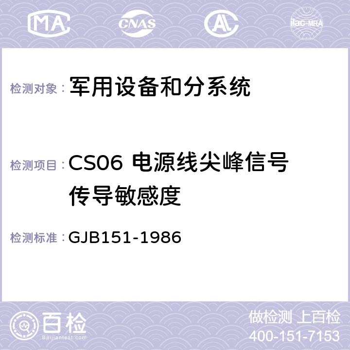 CS06 电源线尖峰信号传导敏感度 军用设备和分系统电磁发射和敏感度要求 GJB151-1986 11