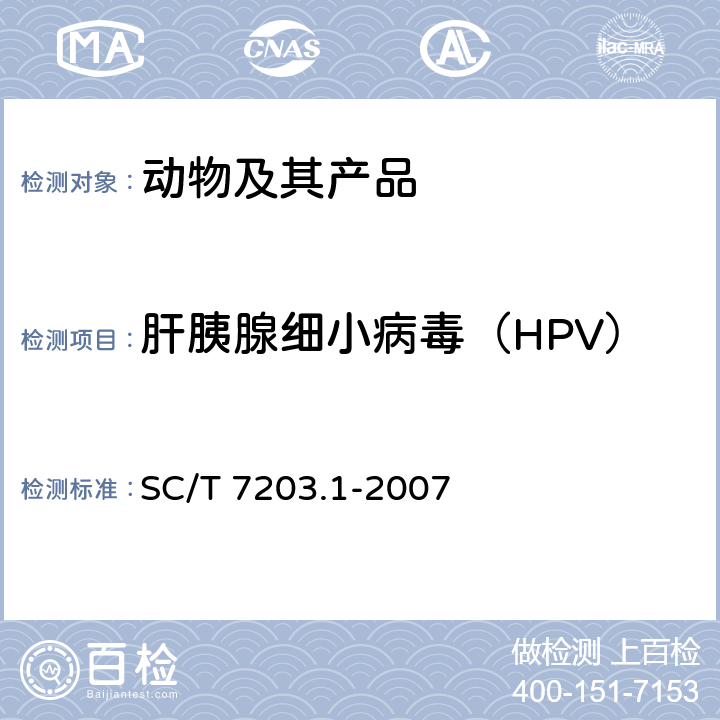 肝胰腺细小病毒（HPV） 对虾肝胰腺细小病毒病诊断规程 第1部分：PCR检测法 SC/T 7203.1-2007