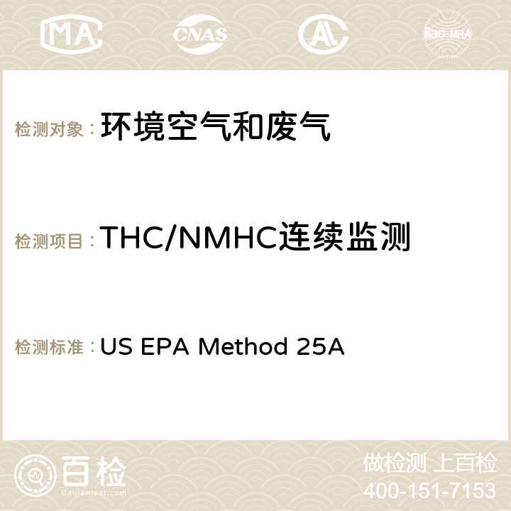 THC/NMHC连续监测 火焰离子化分析仪测定总有机气体浓度 US EPA Method 25A