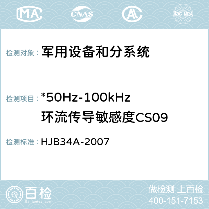 *50Hz-100kHz环流传导敏感度CS09 HJB 34A-2007 舰船电磁兼容性要求 HJB34A-2007 10.9