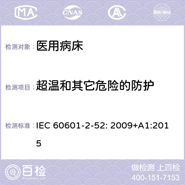 超温和其它危险的防护 医用电气设备/第2-52部分:医用病床的基本安全和基本性能的特殊要求 IEC 60601-2-52: 2009+A1:2015 201.11