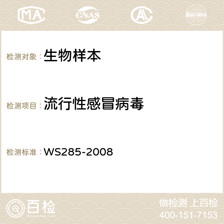 流行性感冒病毒 流行性感冒诊断标准 WS285-2008 附录A　