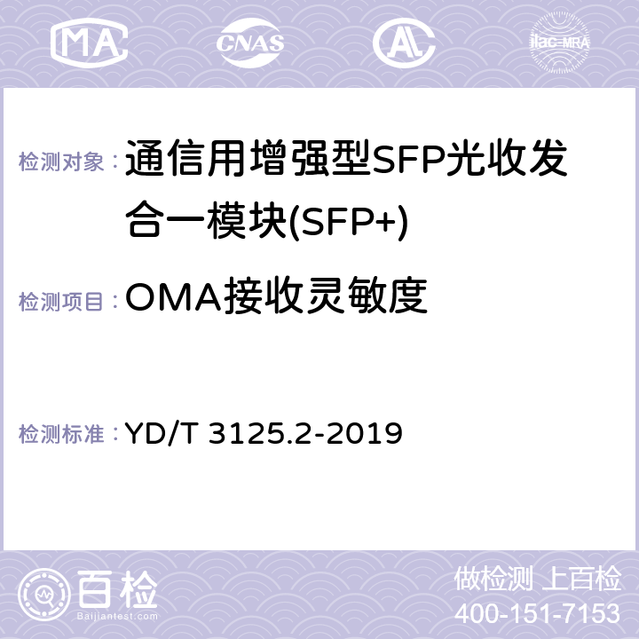 OMA接收灵敏度 通信用增强型SFP光收发合一模块(SFP+) 第 2 部分：25Gbit/s YD/T 3125.2-2019 7.3.17