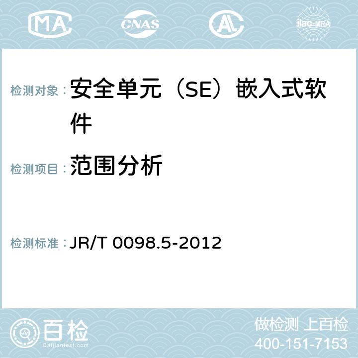 范围分析 中国金融移动支付 检测规范 第5部分：安全单元（SE）嵌入式软件安全 JR/T 0098.5-2012 6.2.2.6.1