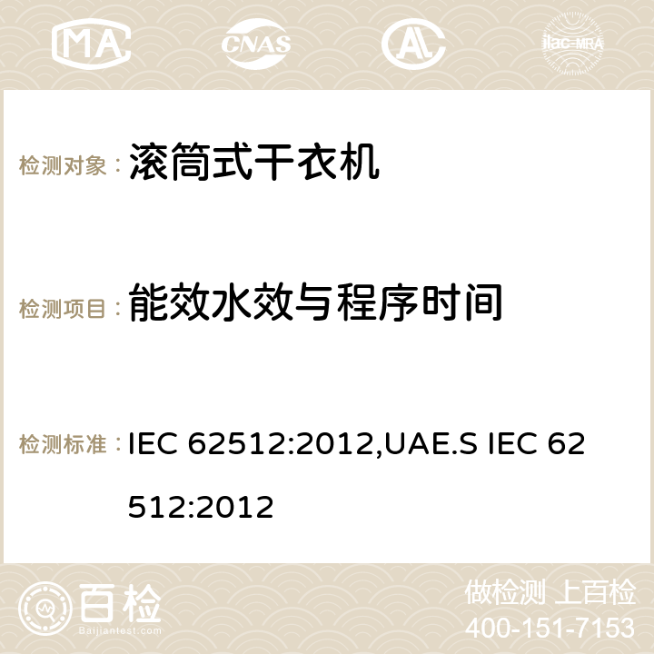 能效水效与程序时间 家用和类似用途滚筒式洗衣干衣机技术要求 IEC 62512:2012,UAE.S IEC 62512:2012 8.3
