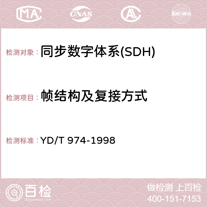帧结构及复接方式 SDH数字交叉连接设备（SDXC）技术要求和测试方法 YD/T 974-1998 17