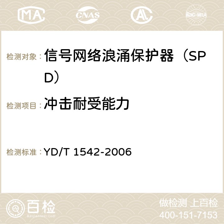 冲击耐受能力 信号网络浪涌保护器（SPD）技术要求和测试方法 YD/T 1542-2006 5.4.4/6.3.4