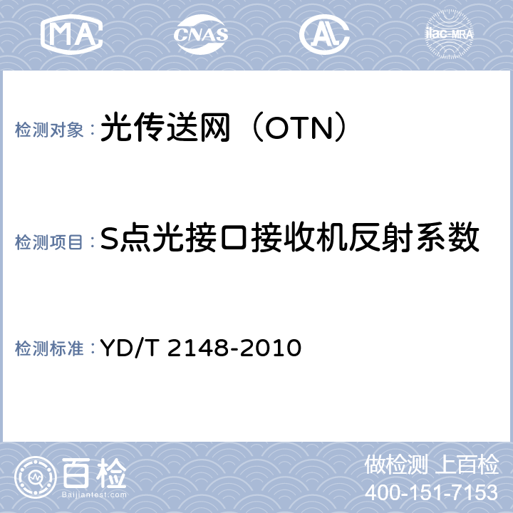 S点光接口接收机反射系数 YD/T 2148-2010 光传送网(OTN)测试方法