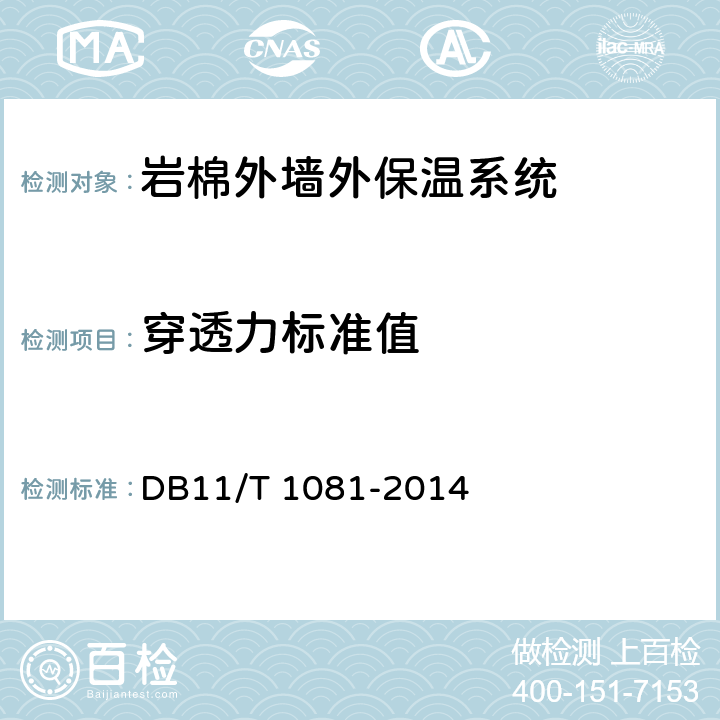 穿透力标准值 岩棉外墙外保温工程技术规程 DB11/T 1081-2014 附录A