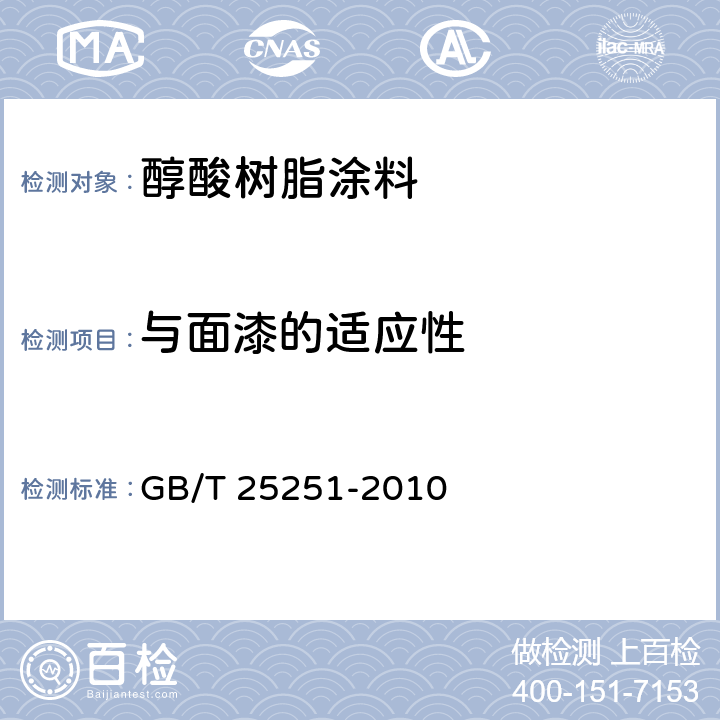 与面漆的适应性 GB/T 25251-2010 醇酸树脂涂料
