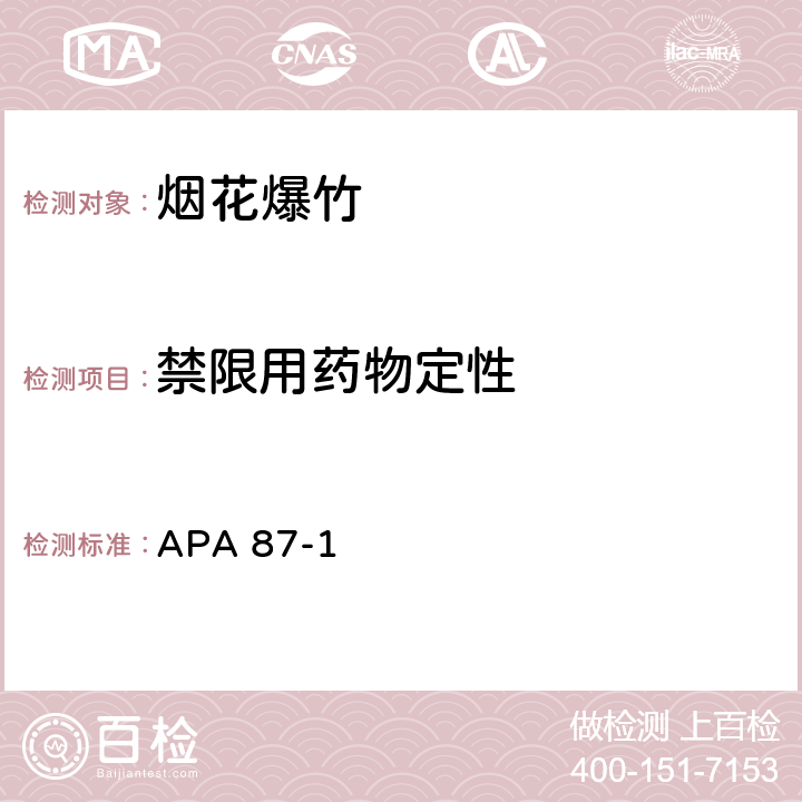 禁限用药物定性 美国烟火协会标准 APA 87-1 3.7