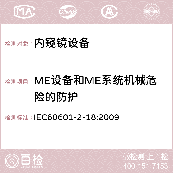 ME设备和ME系统机械危险的防护 医用电气设备/第2-18部分:内窥镜设备的基本安全和基本性能的特殊要求 IEC60601-2-18:2009 201.9