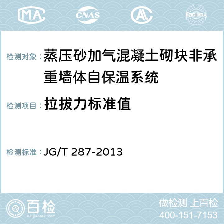 拉拔力标准值 保温装饰板外墙外保温系统材料 JG/T 287-2013 6.6.1