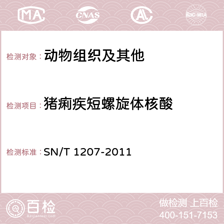 猪痢疾短螺旋体核酸 猪痢疾检疫规范 SN/T 1207-2011