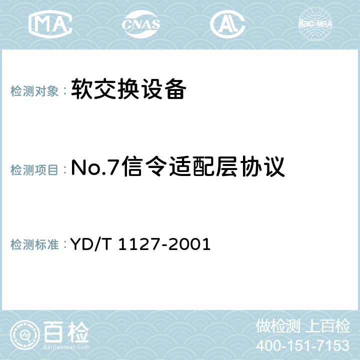 No.7信令适配层协议 YD/T 1127-2001 No.7信令与IP互通的技术要求