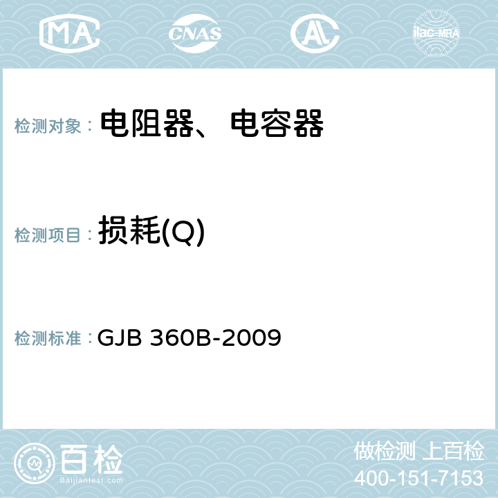 损耗(Q) GJB 360B-2009 《电子及电气元件试验方法》  方法306