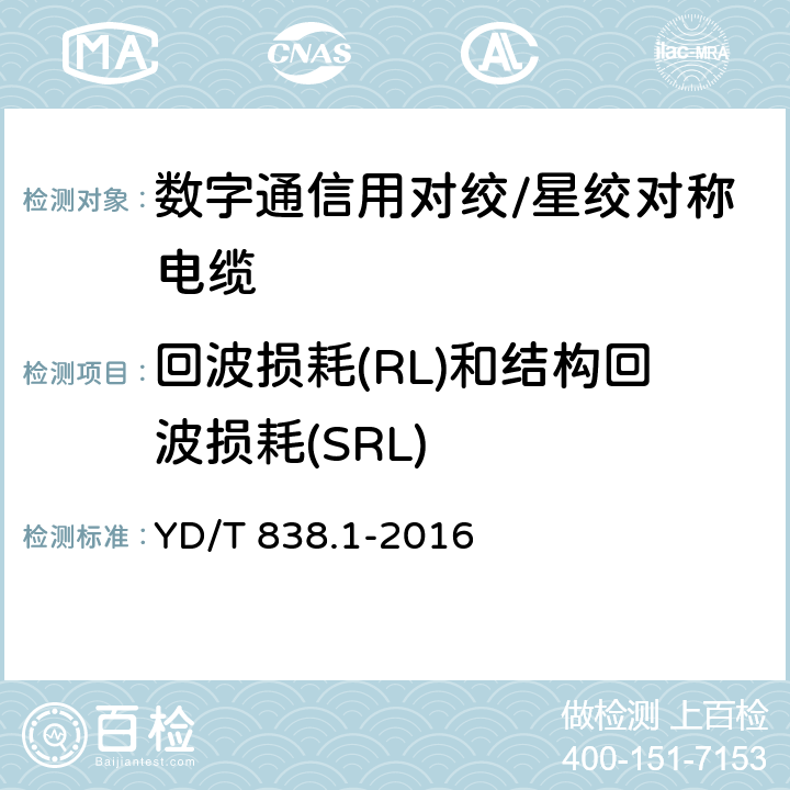 回波损耗(RL)和结构回波损耗(SRL) 数字通信用对绞/星绞对称电缆 第1部分：总则 YD/T 838.1-2016
 6.3.10