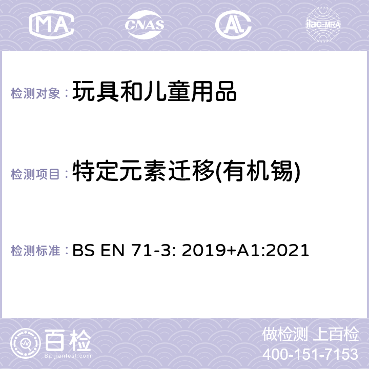 特定元素迁移(有机锡) 玩具安全标准—第3部分: 特定元素的迁移 BS EN 71-3: 2019+A1:2021 附录 G