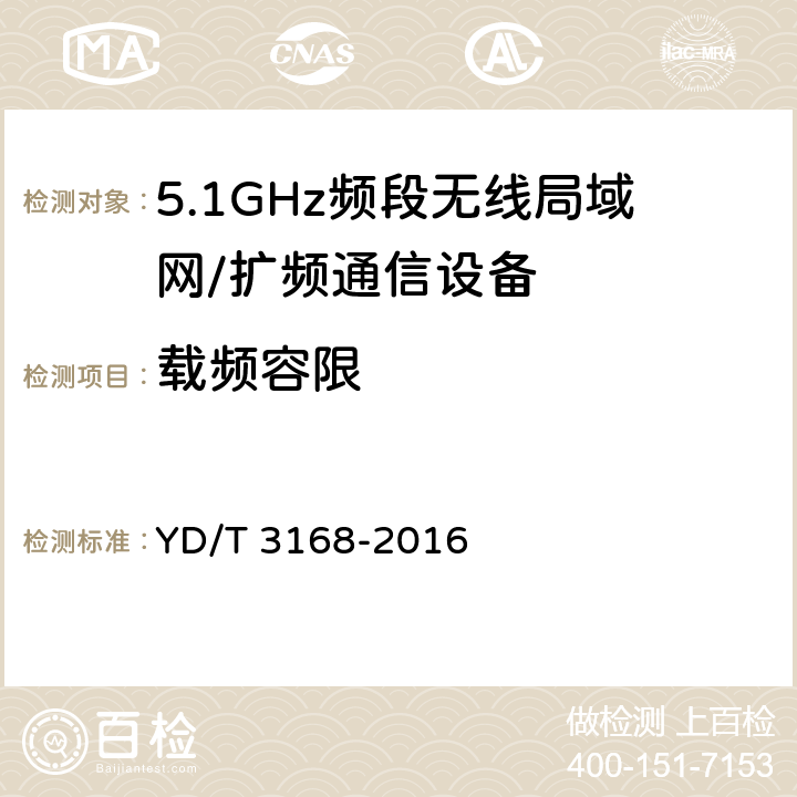 載頻容限 公眾無線局域網設備射頻指標技術要求和測試方法 YD/T 3168-2016 6.2.3.2