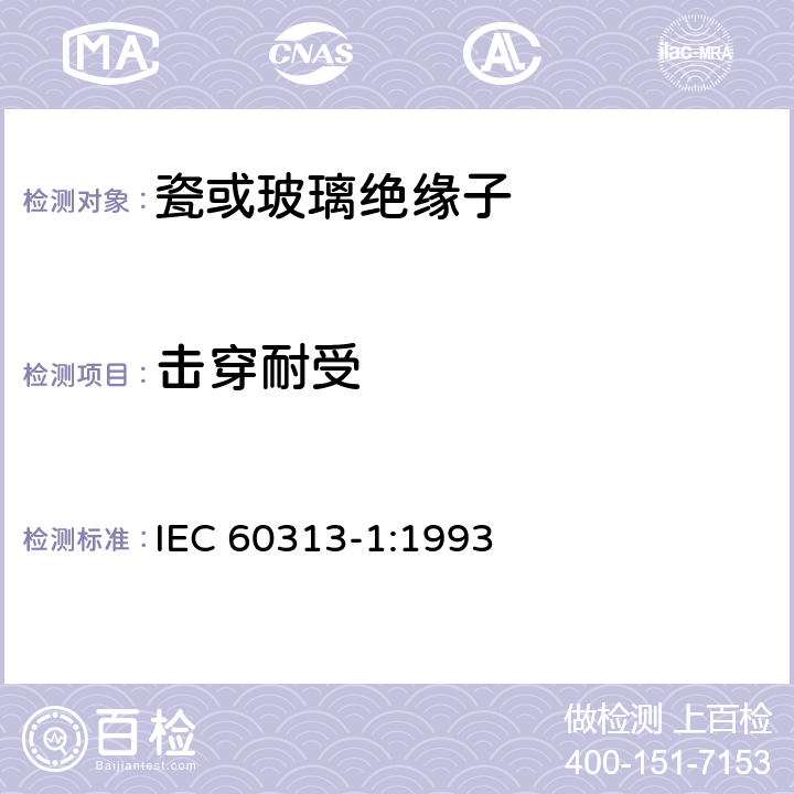 击穿耐受 标称电压1000V以上的架空线路用绝缘子 第1部分：交流系统用陶瓷或玻璃绝缘子单元定义、试验方法和验收准则 IEC 60313-1:1993 15