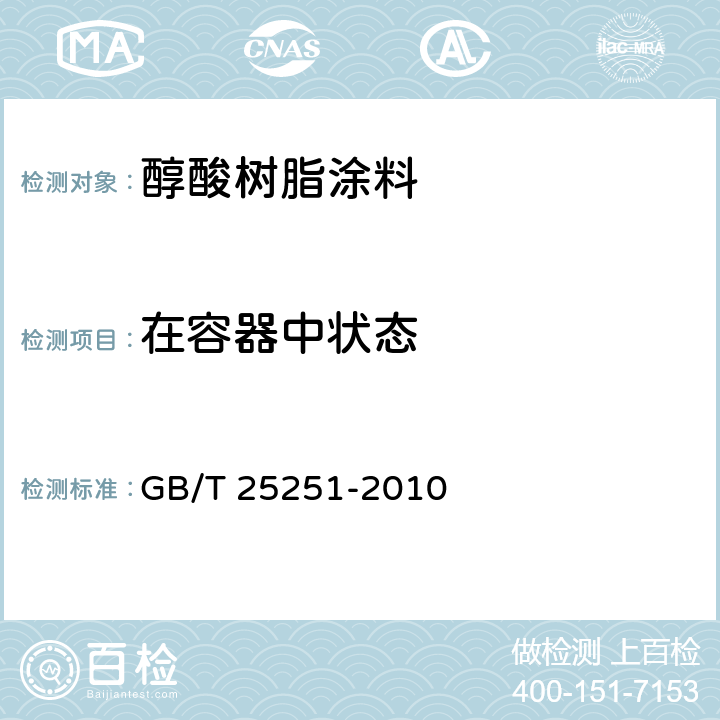 在容器中状态 醇酸树脂涂料 GB/T 25251-2010