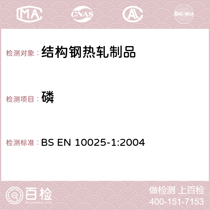 磷 BS EN 10025-1-2004 结构钢热轧制品 一般交货技术条件