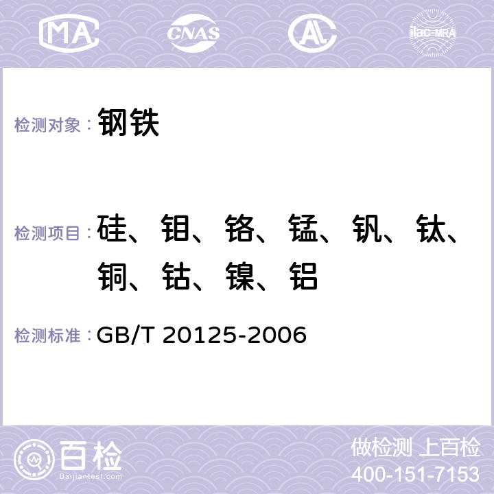 硅、钼、铬、锰、钒、钛、铜、钴、镍、铝 低合金钢 多元素含量的测定 电感耦合等离子体原子发射光谱法 GB/T 20125-2006