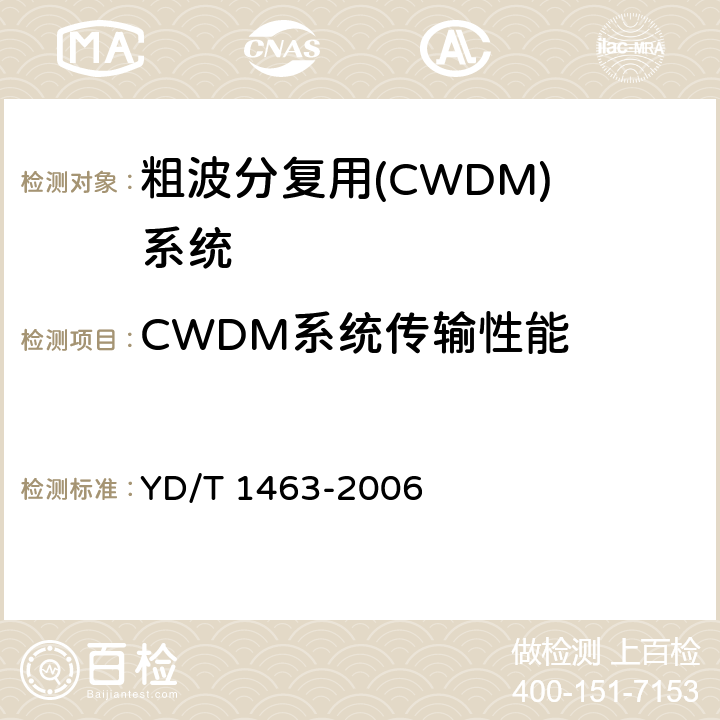 CWDM系统传输性能 YD/T 1463-2006 粗波分复用(CWDM)系统测试方法