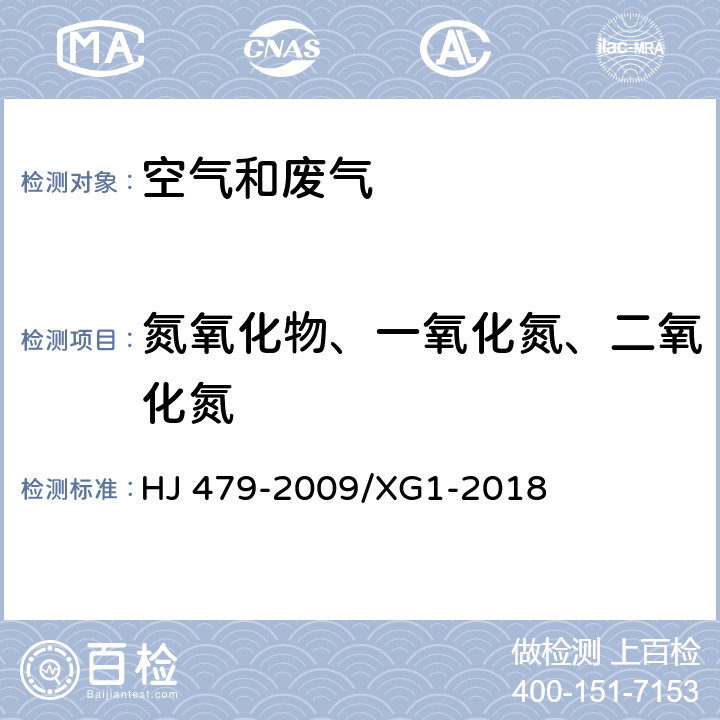 氮氧化物、一氧化氮、二氧化氮 环境空气 氮氧化物（一氧化氮和二氧化氮）的测定 盐酸萘乙二胺分光光度法 HJ 479-2009/XG1-2018