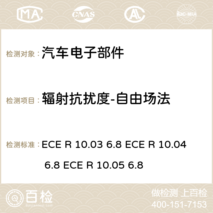 辐射抗扰度-自由场法 联合国法规 ECE 认证的统一规定状态：对于电磁兼容性的车辆 ECE R 10.03 6.8 ECE R 10.04 6.8 ECE R 10.05 6.8
