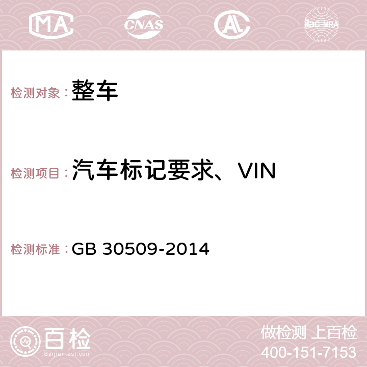 汽车标记要求、VIN 车辆及部件识别标记 第1号修改单 GB 30509-2014