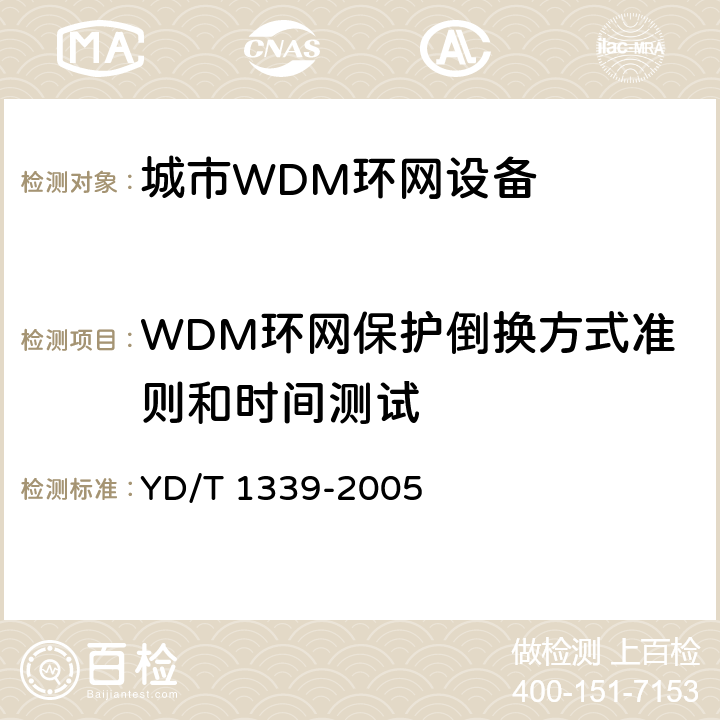 WDM环网保护倒换方式准则和时间测试 YD/T 1339-2005 城市光传送网波分复用(WDM)环网测试方法