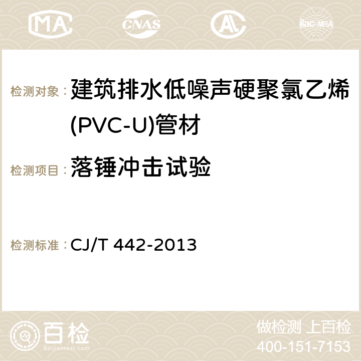 落锤冲击试验 《建筑排水低噪声硬聚氯乙烯(PVC-U)管材》 CJ/T 442-2013 7.9