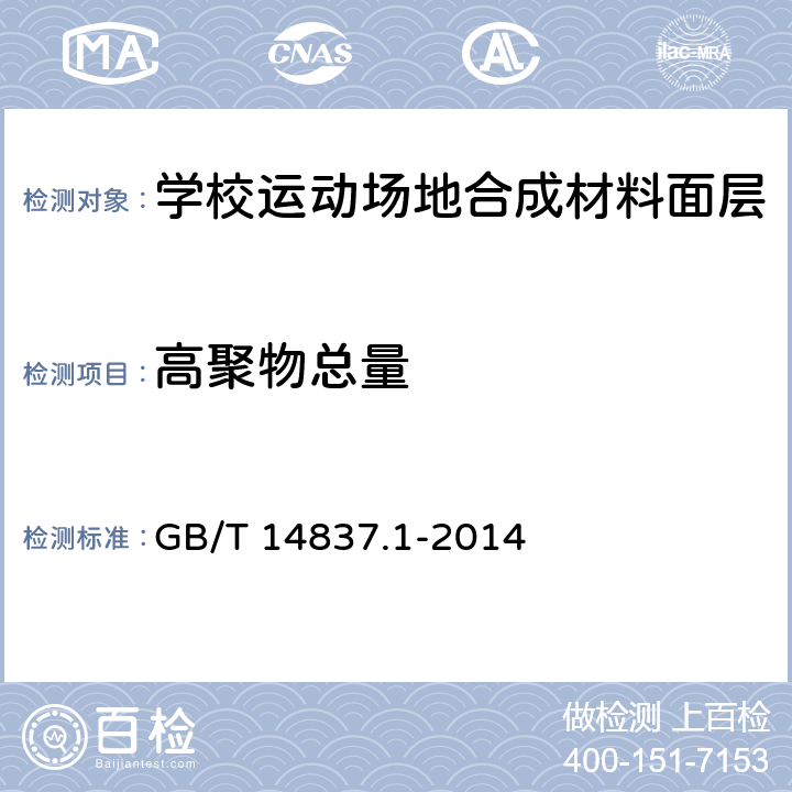 高聚物总量 橡胶和橡胶制品 热重分析法测定硫化胶和未硫化胶的成分 第1部分：丁二烯橡胶、乙烯-丙烯二元和三元共聚物、异丁烯-异戊二烯橡胶、异戊二烯橡胶、苯乙烯-丁二烯橡胶 GB/T 14837.1-2014