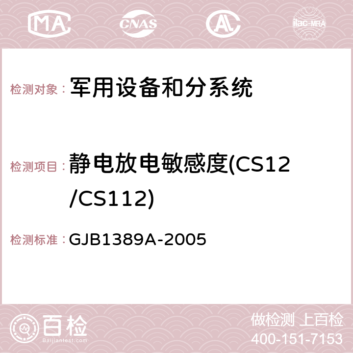 静电放电敏感度(CS12/CS112) GJB 1389A-2005 系统电磁兼容性要求 GJB1389A-2005 方法5.7.4