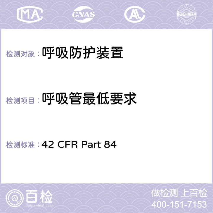 呼吸管最低要求 呼吸防护装置 42 CFR Part 84 84.172